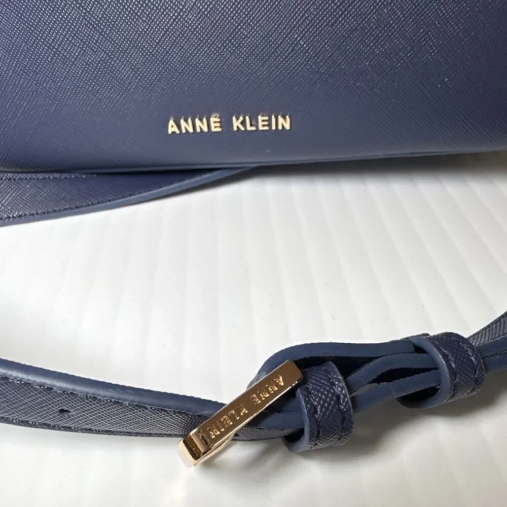 Anne Klein Navy Blue Satchel Gold Hardware Detachable Adjustable Strap Pockets - Picture 2 of 13